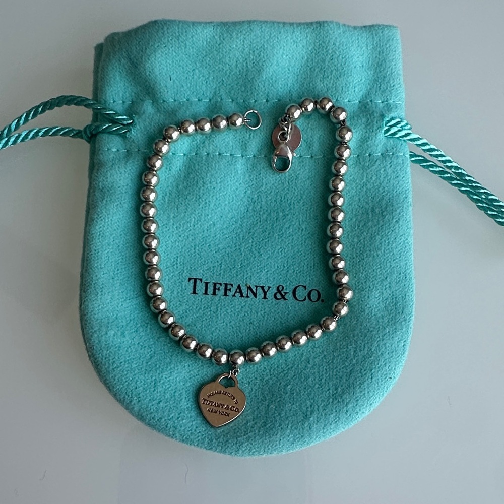 Tiffany & Co. Silver Bead Bracelet with RUBEDO heart  *Authentic!